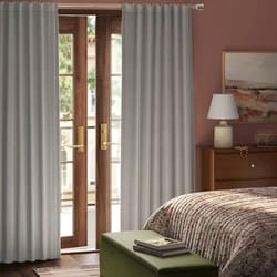 threshold blackout corded ribbed curtain panel gray, panel, sustainable polyester for light blocking