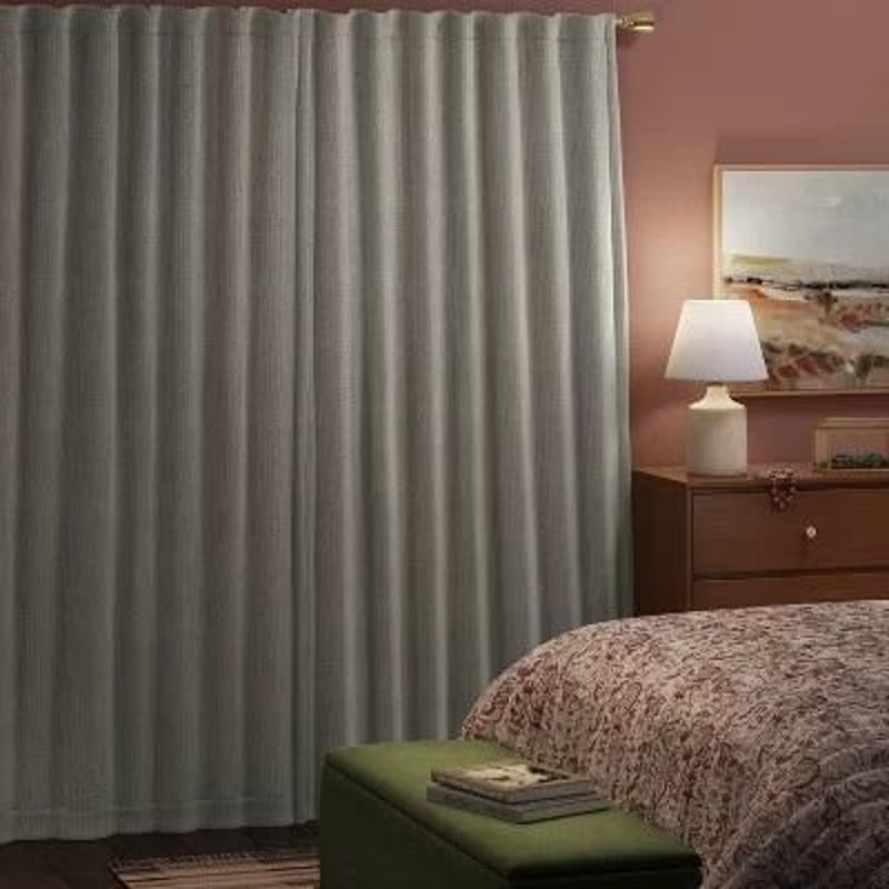 Threshold Blackout Corded Ribbed Curtain Panel Gray Panel Sustainable Polyester For Light Blocking 2