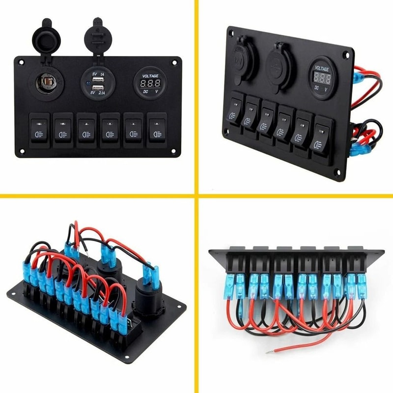 Waterproof Gang LED Rocker Switch Panel With Circuit Breaker Dual USB Ports Car Marine Boat Voltage 1