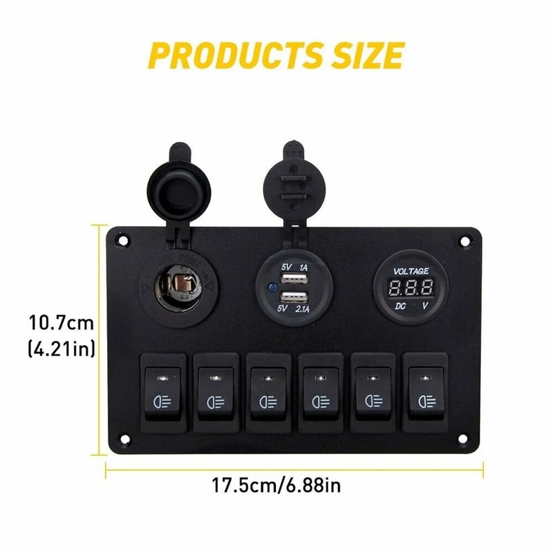 Waterproof Gang LED Rocker Switch Panel With Circuit Breaker Dual USB Ports Car Marine Boat Voltage 2