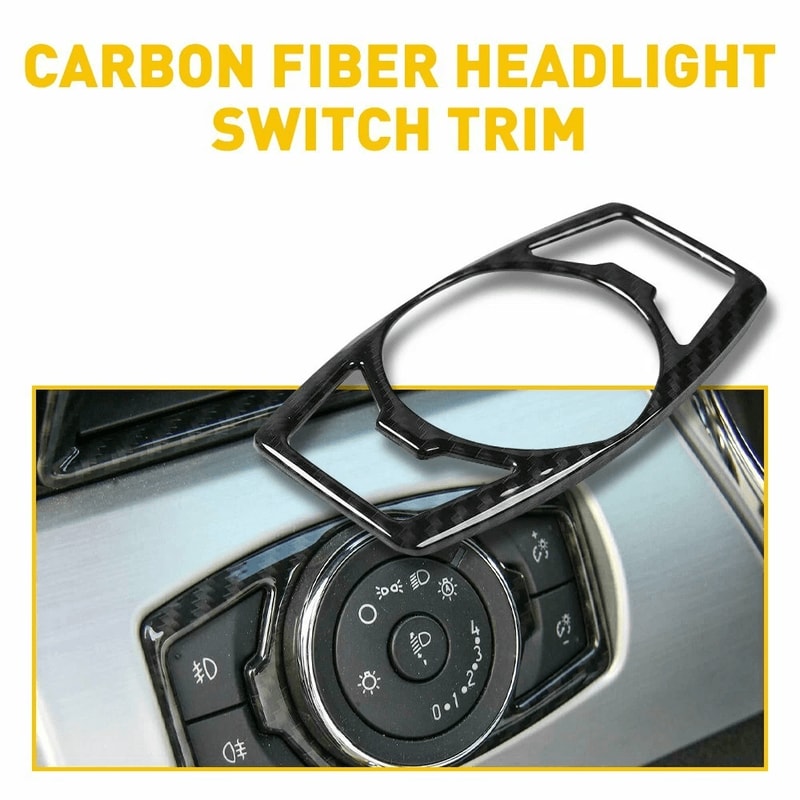Head Light Switch Carbon Fiber Black Button Cover ABS Interior Trim Protector 1