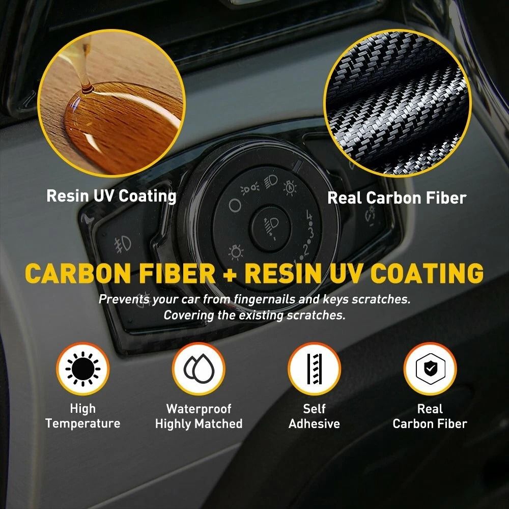 Head Light Switch Carbon Fiber Black Button Cover ABS Interior Trim Protector 2