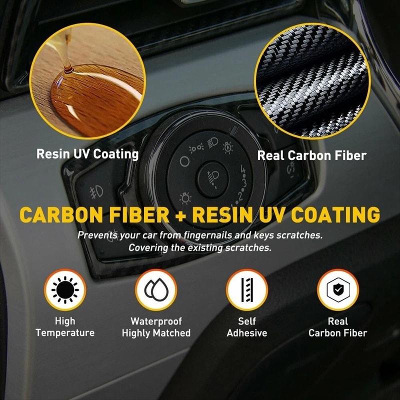Head Light Switch Carbon Fiber Black Button Cover ABS Interior Trim Protector 2