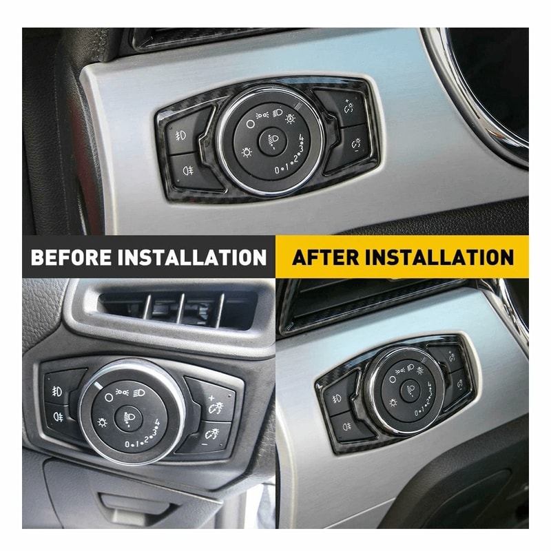 Head Light Switch Carbon Fiber Black Button Cover ABS Interior Trim Protector 5