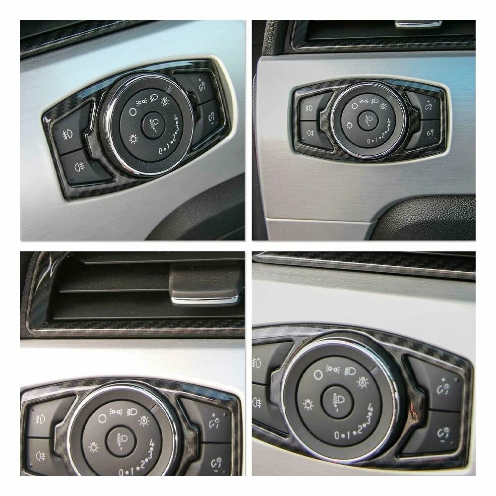 Head Light Switch Carbon Fiber Black Button Cover ABS Interior Trim Protector 8