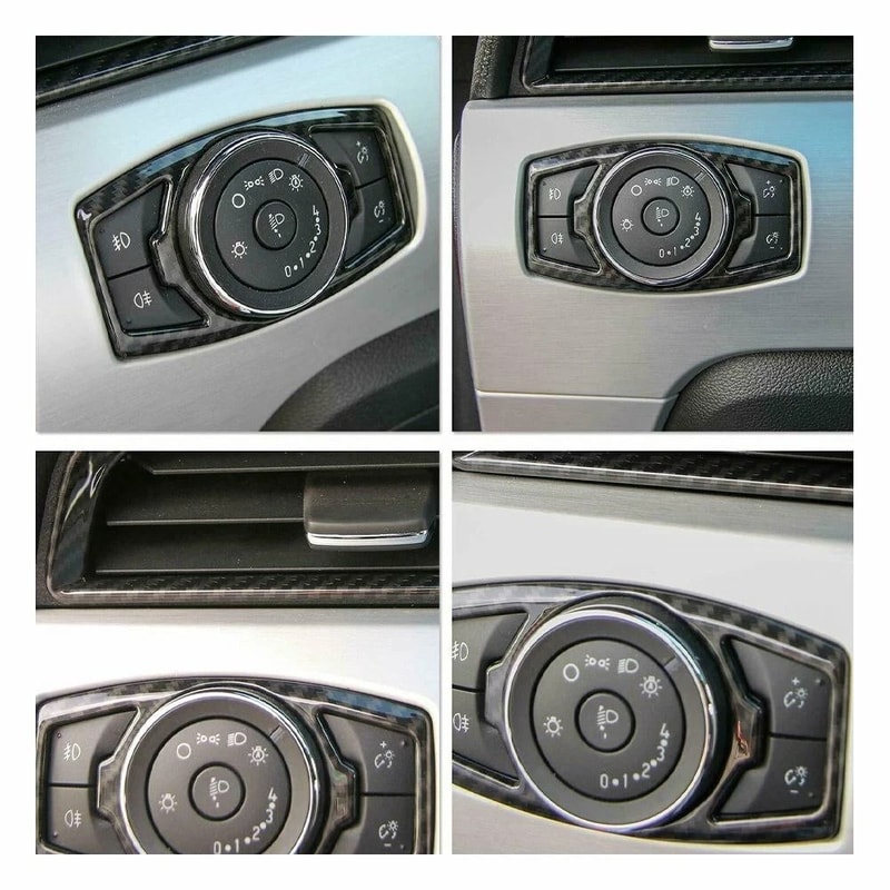Head Light Switch Carbon Fiber Black Button Cover ABS Interior Trim Protector 8