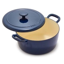 oxford blue cast enamel dutch oven, enameled cast iron, self basting lid, induction safe cooker