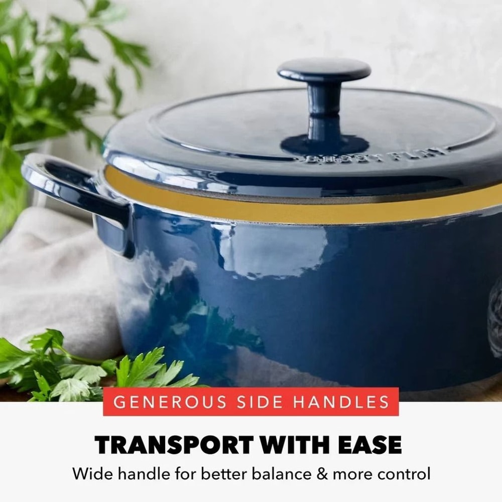 Oxford Blue Cast Enamel Dutch Oven Enameled Cast Iron Self Basting Lid Induction Safe Cooker 3