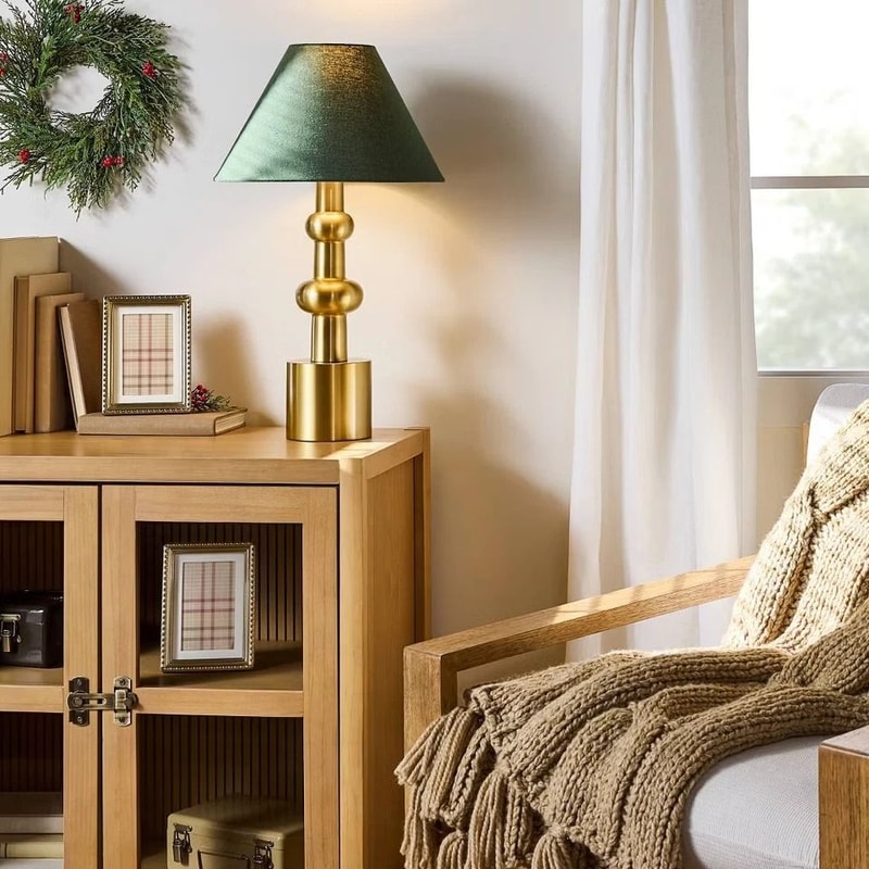 Hearth And Hand Vintage Brass With Green Shade Table Lamp Magnolia Inspired Nightstand Lamp 3