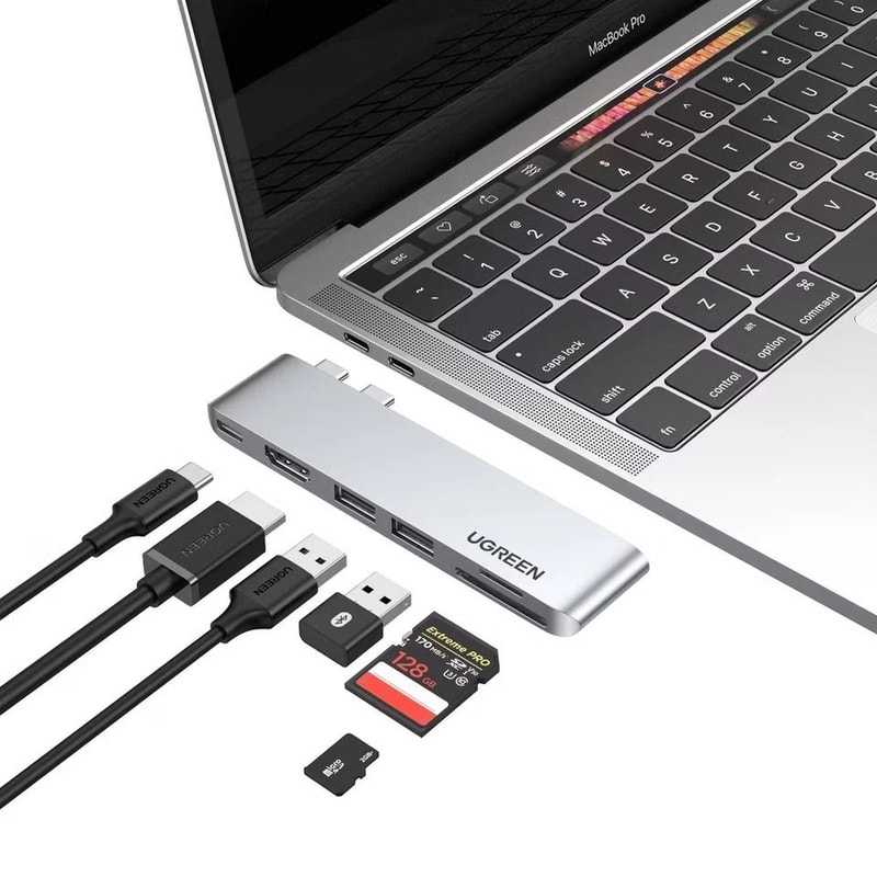 USB C Hub Adapter For MacBook Thunderbolt HDMI SD TF 2