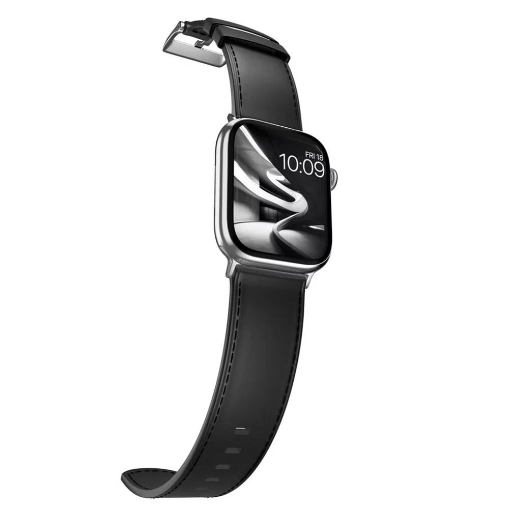 Genuine Leather Classic Watch Band Black Full Stitching Strap For Apple Watch All Series Universal 5