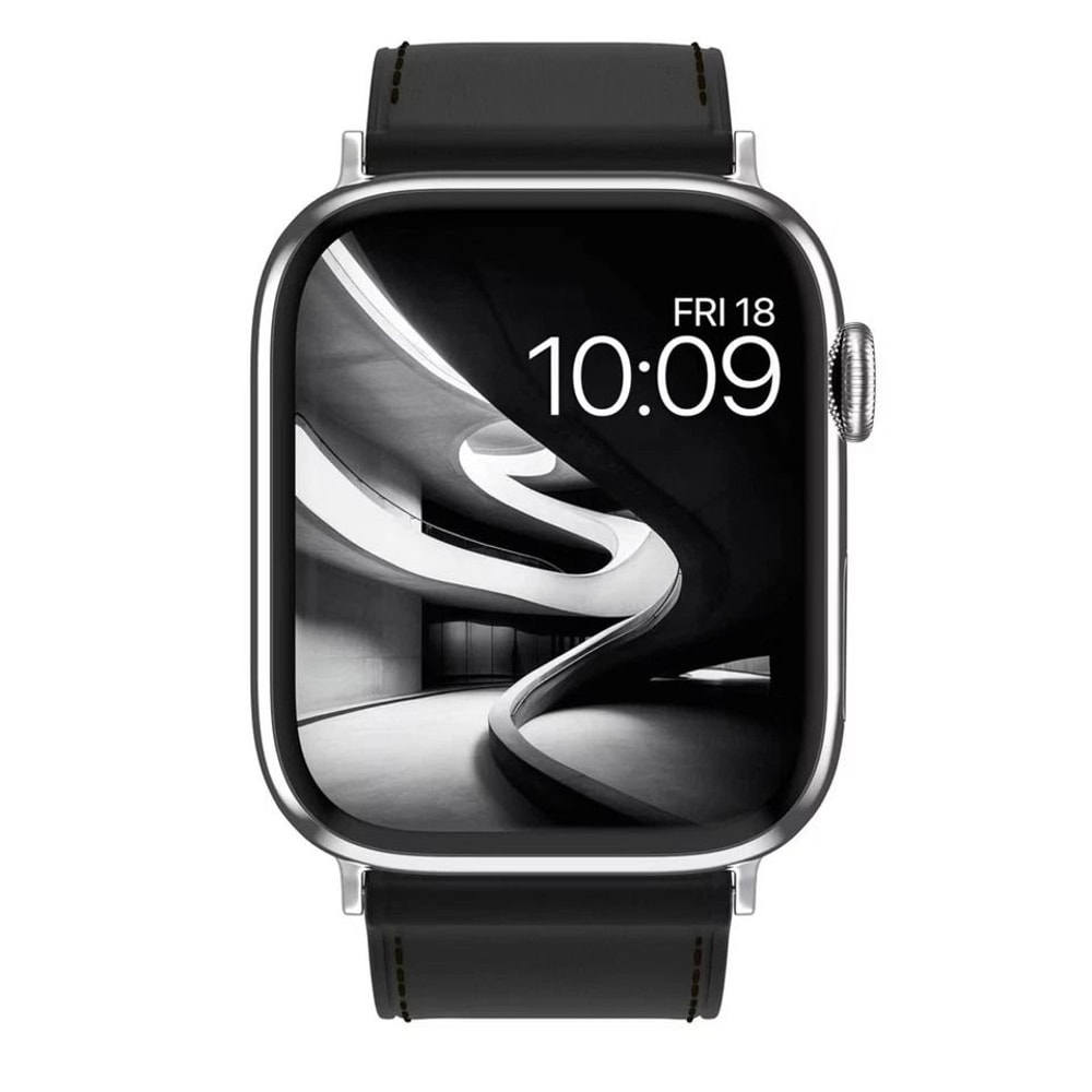 Genuine Leather Classic Watch Band Black Full Stitching Strap For Apple Watch All Series Universal 6