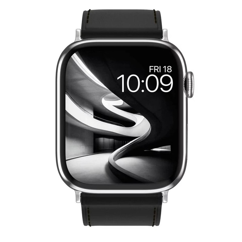 Genuine Leather Classic Watch Band Black Full Stitching Strap For Apple Watch All Series Universal 6