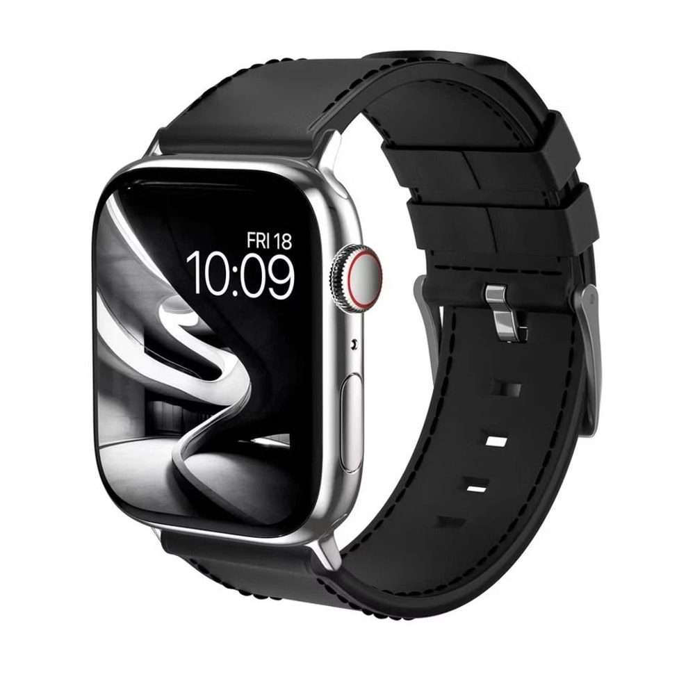Genuine Leather Classic Watch Band Black Full Stitching Strap For Apple Watch All Series Universal 7
