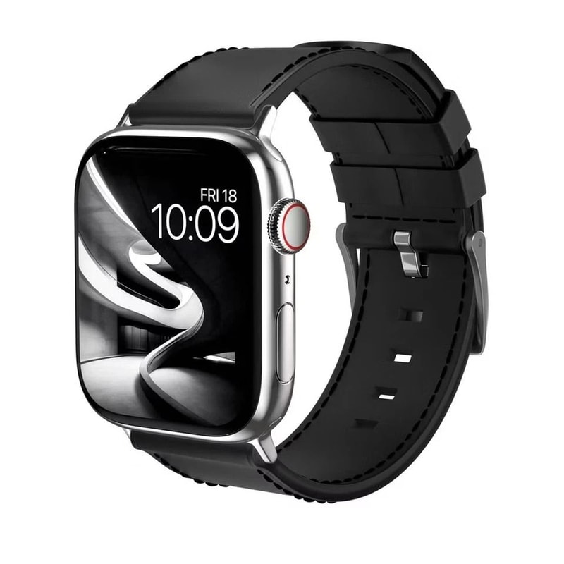 Genuine Leather Classic Watch Band Black Full Stitching Strap For Apple Watch All Series Universal 7