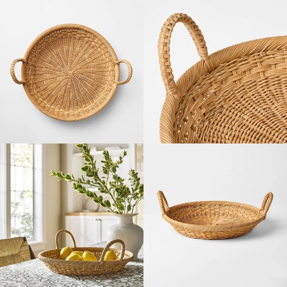 Threshold Designed Round Tapered Tray Woven Rattan Decorative Tray Raised Sides 1