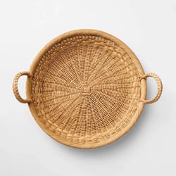 threshold designed round tapered tray, woven rattan decorative tray, raised sides