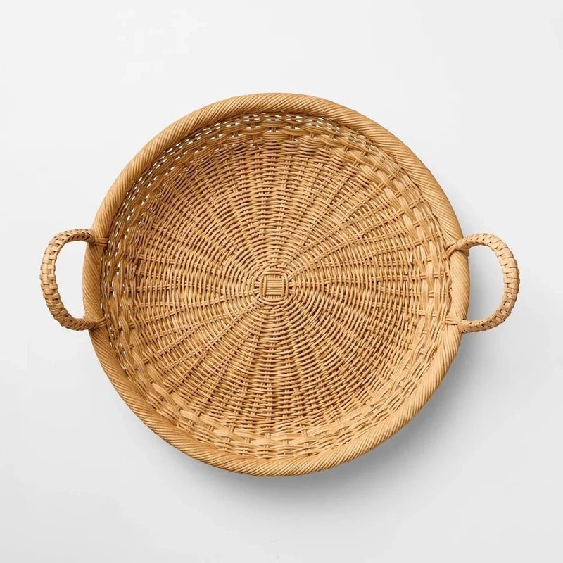 Threshold Designed Round Tapered Tray Woven Rattan Decorative Tray Raised Sides 2