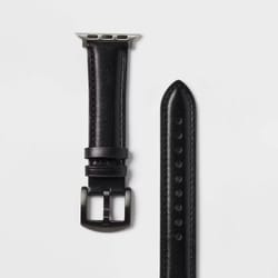 black watch faux leather band, slim minimalist strap with buckle closure, comfortable daily use