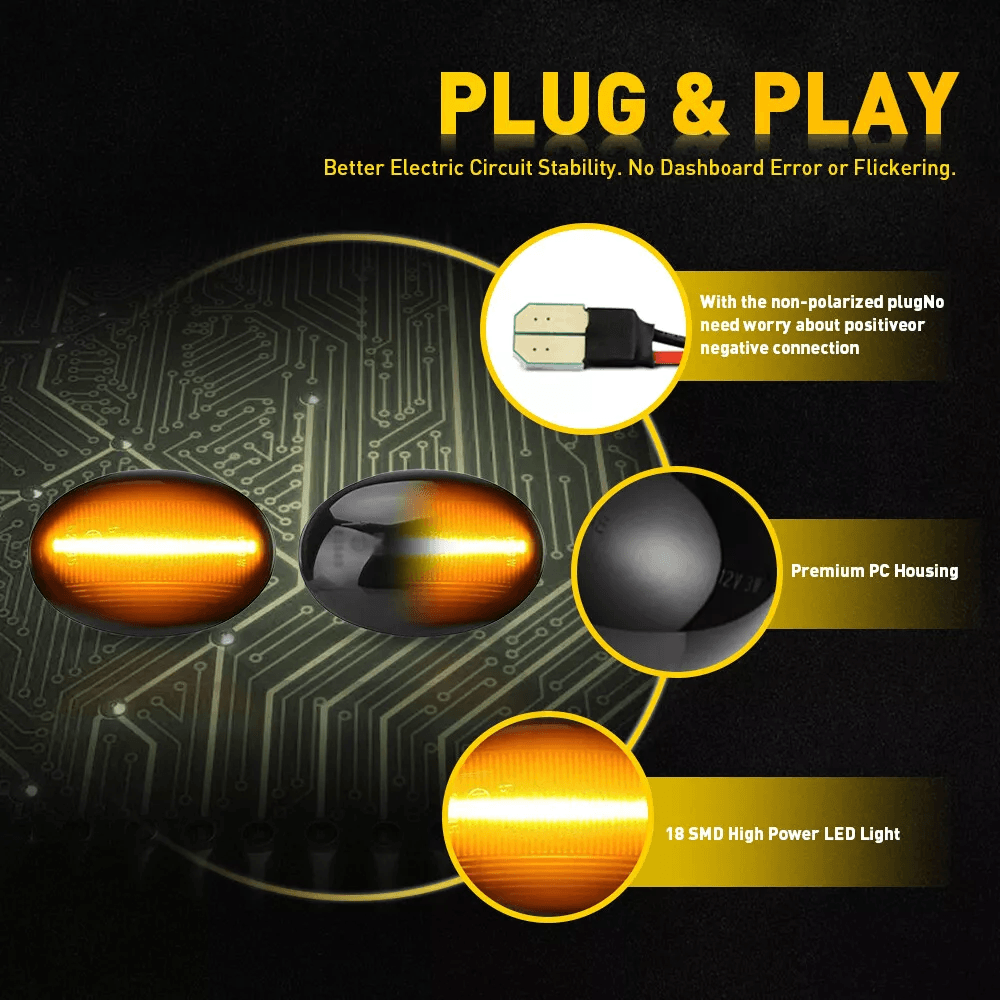 Light Flowing Turn Signal LED Side Marker Lamp Set Smoked Shell Side Indicator Error Free Resistor 12