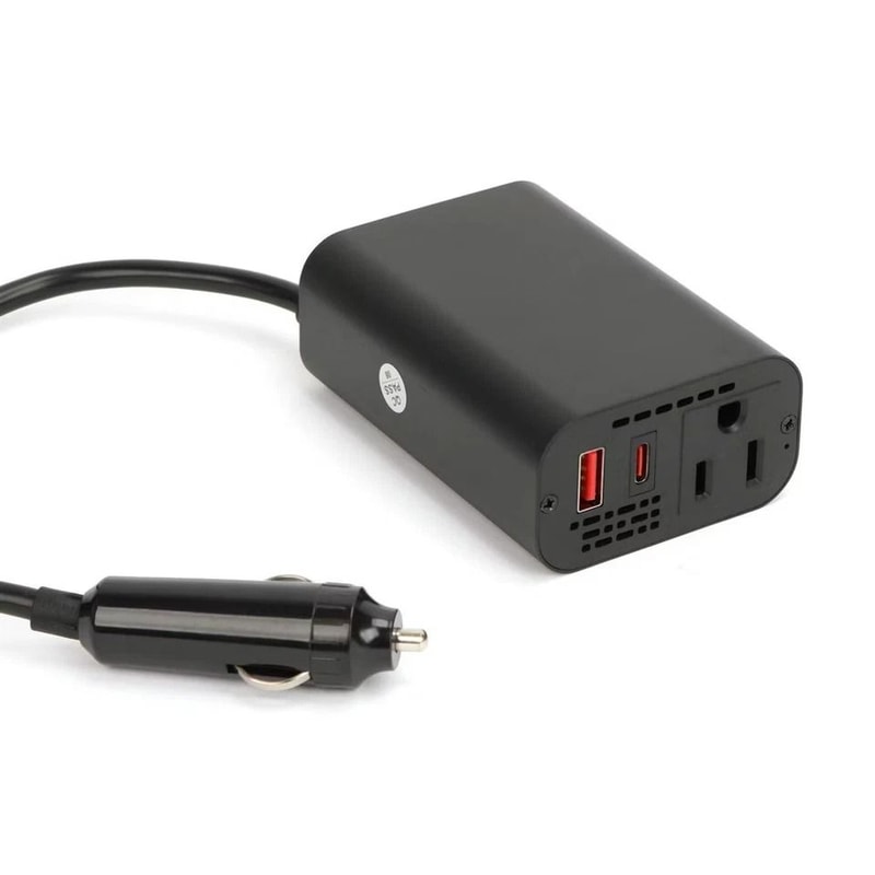 Car Power Inverter AC Outlet Cars Charger USB C Delivery PD Dual USB Ports Cooling Fan Safety 0