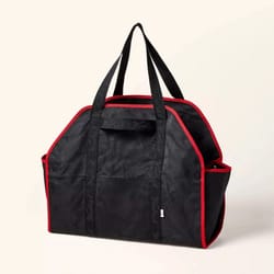 woolrich waxed canvas, log carrier, black red firewood carrier tote, cotton canvas