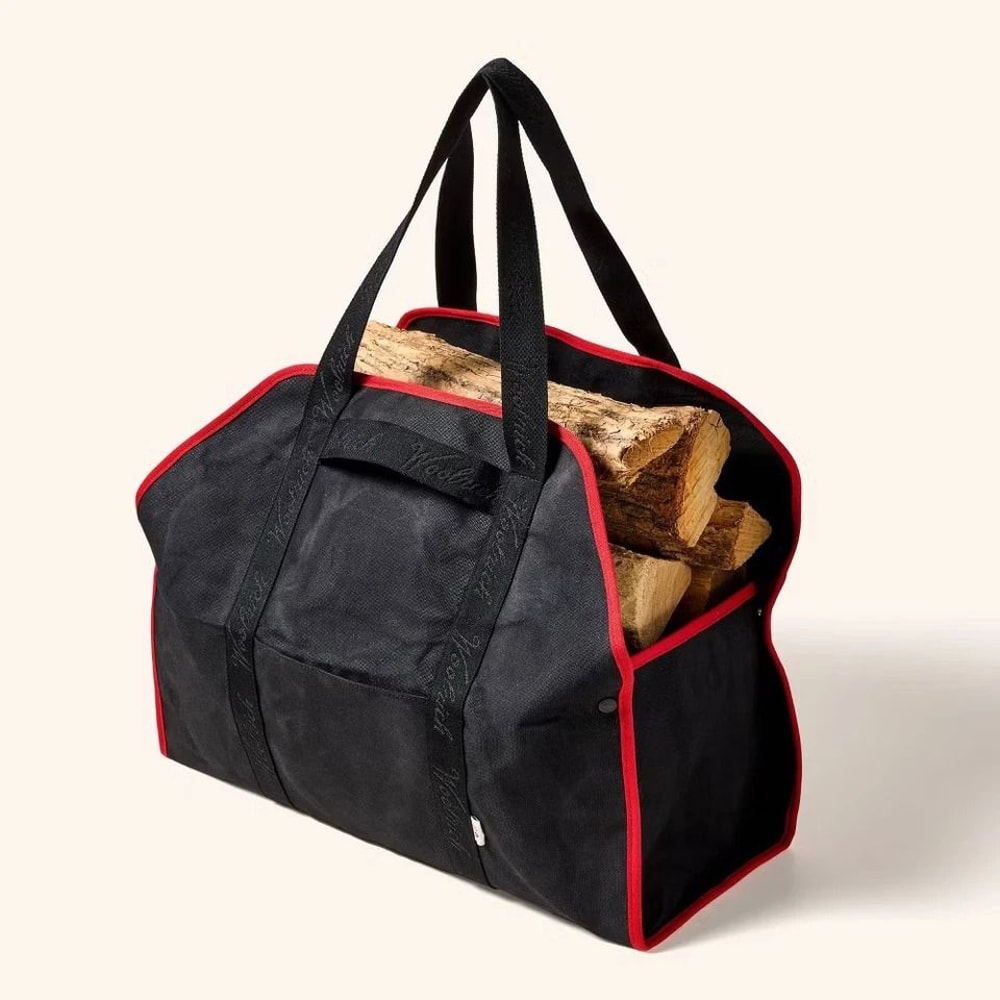 Woolrich Waxed Canvas Log Carrier Black Red Firewood Carrier Tote Cotton Canvas 2