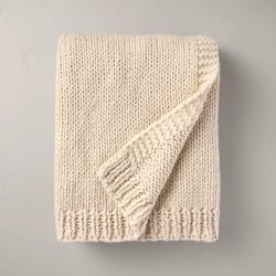 throw blanket cream, chunky knit bordered cozy blanket, hearth and hand with magnolia, ribbed trim, soft heavyweight
