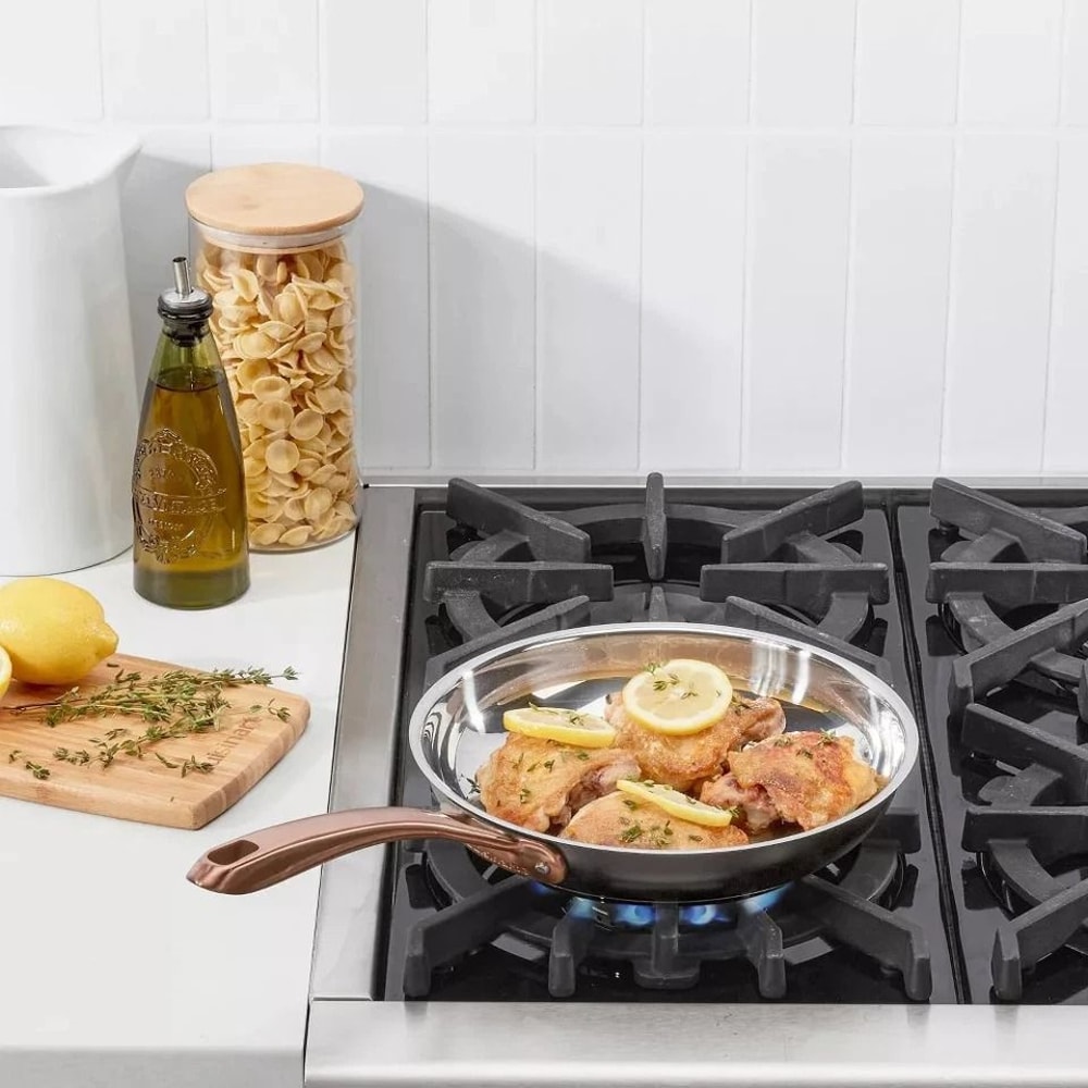 Matte Black Skillet Stainless With Blush Bronze Handle HighImpact Bonded Base Dishwasher Safe Induc 1