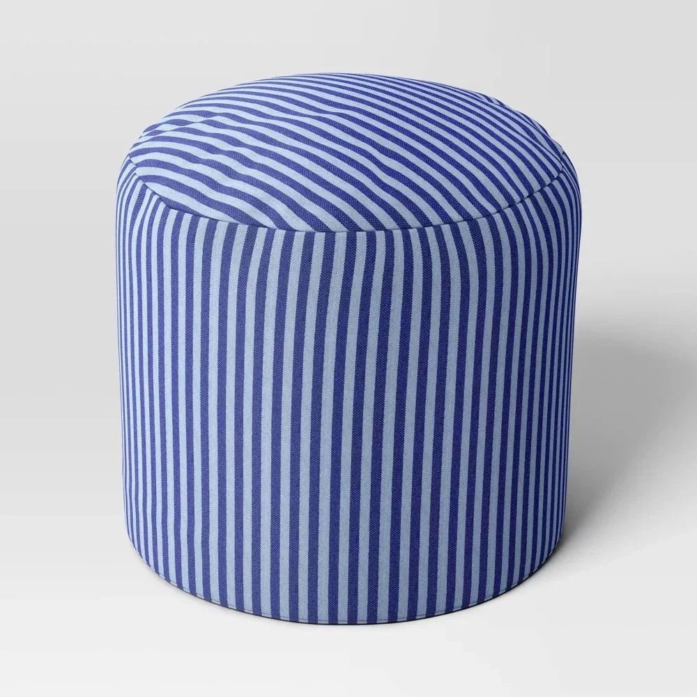 Room Essentials Blue Dorm Pouf Striped Round Pouf 16in Comfortable Cushion Stylish Living Space 1
