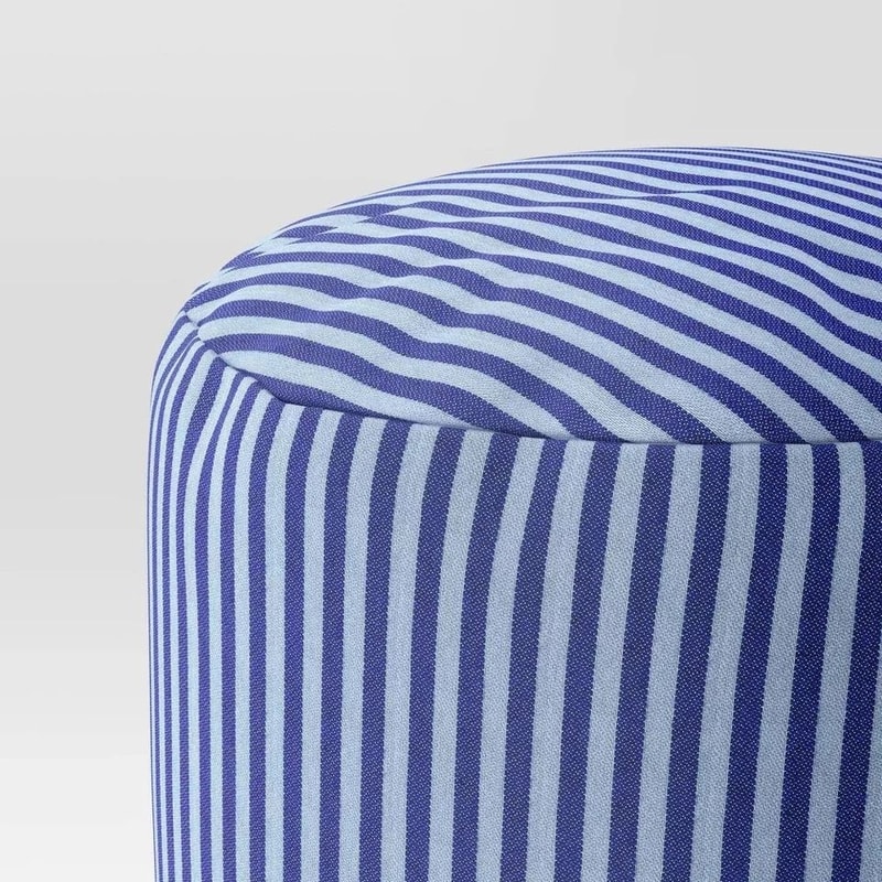 Room Essentials Blue Dorm Pouf Striped Round Pouf 16in Comfortable Cushion Stylish Living Space 2