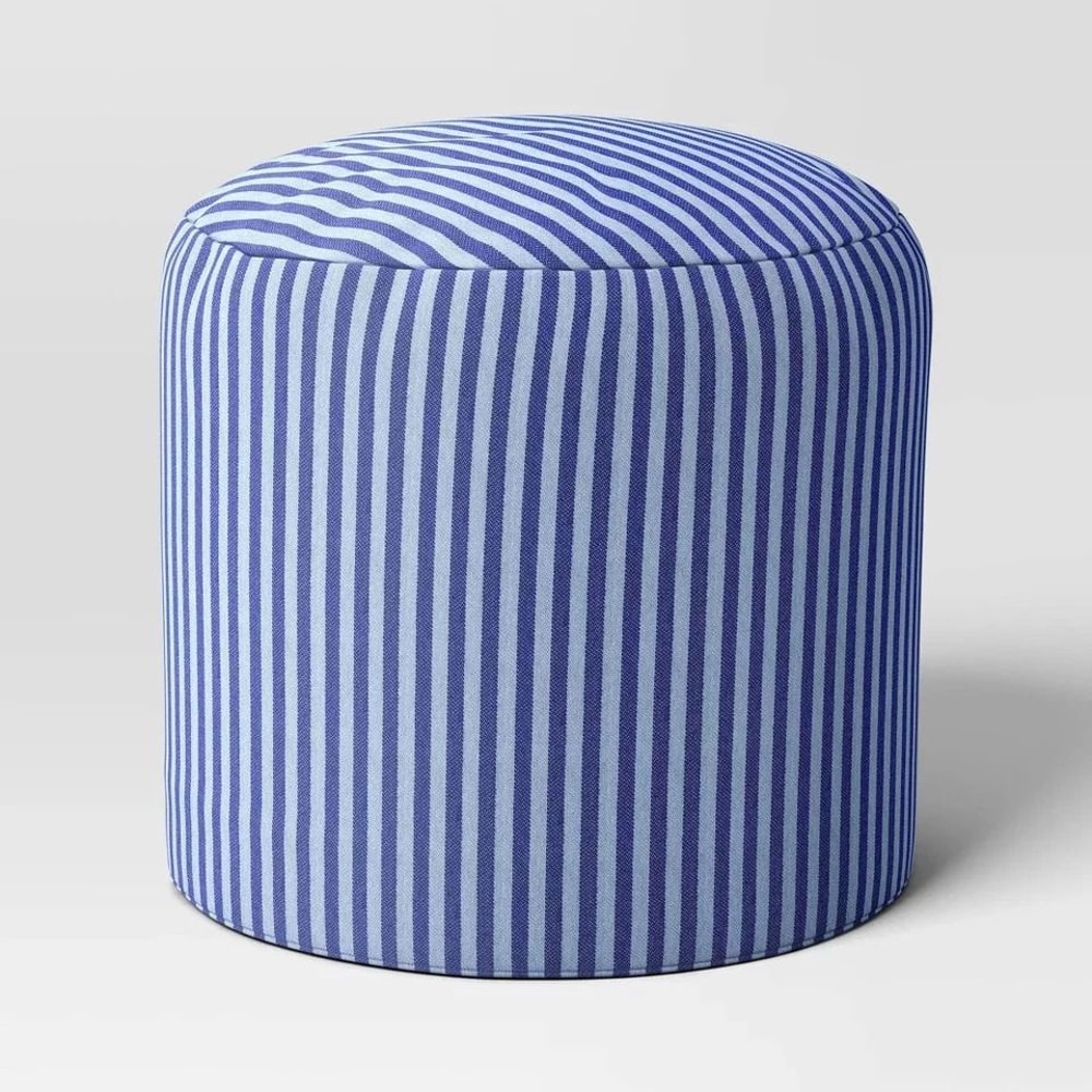 Room Essentials Blue Dorm Pouf Striped Round Pouf 16in Comfortable Cushion Stylish Living Space 3