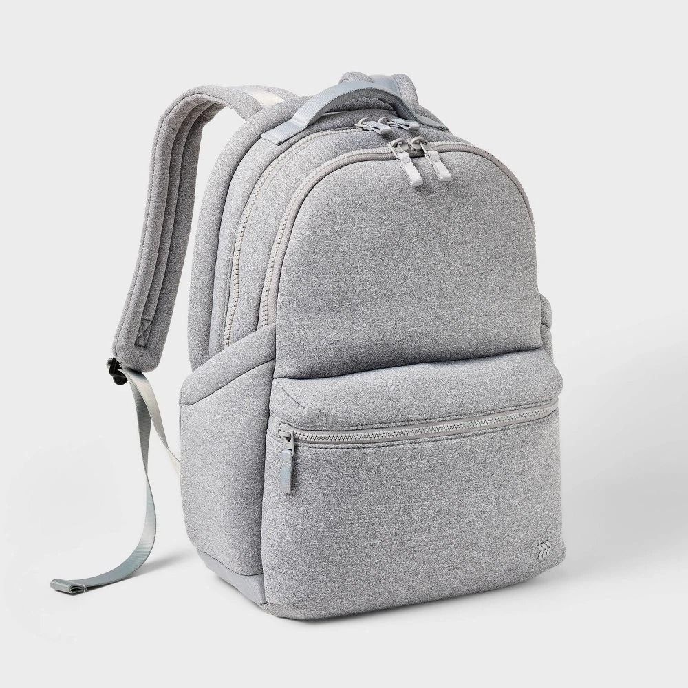 All In Motion Faux Neoprene Backpack Heather Gray Laptop Pocket Water Repellent School Travel Bag 0
