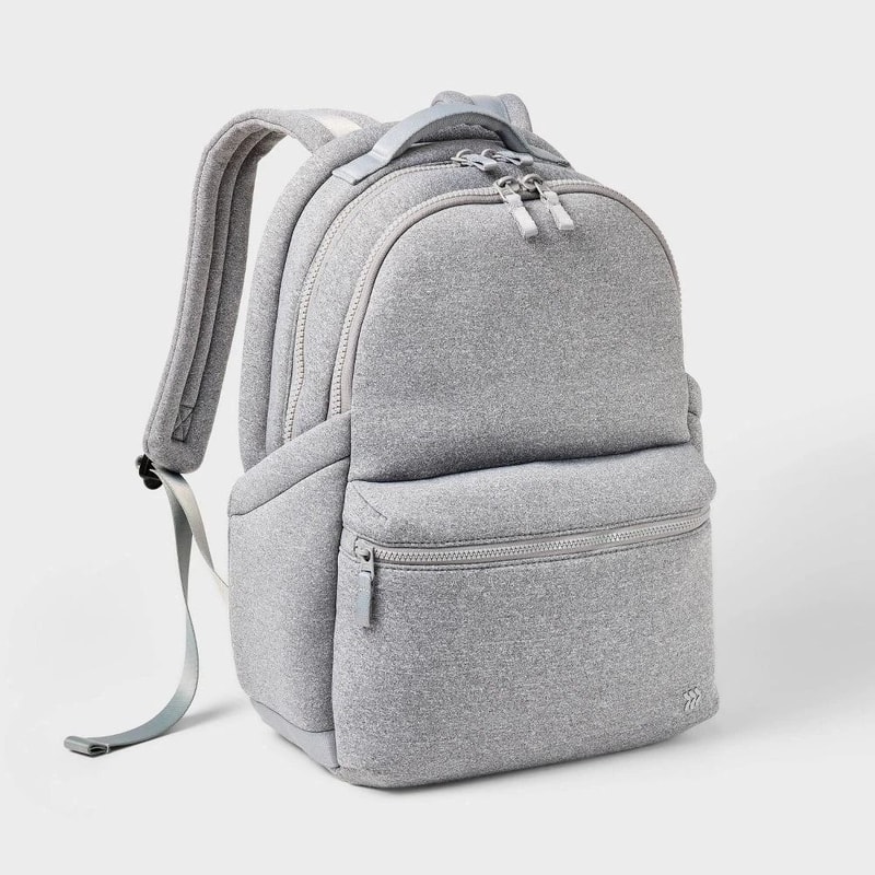 All In Motion Faux Neoprene Backpack Heather Gray Laptop Pocket Water Repellent School Travel Bag 0