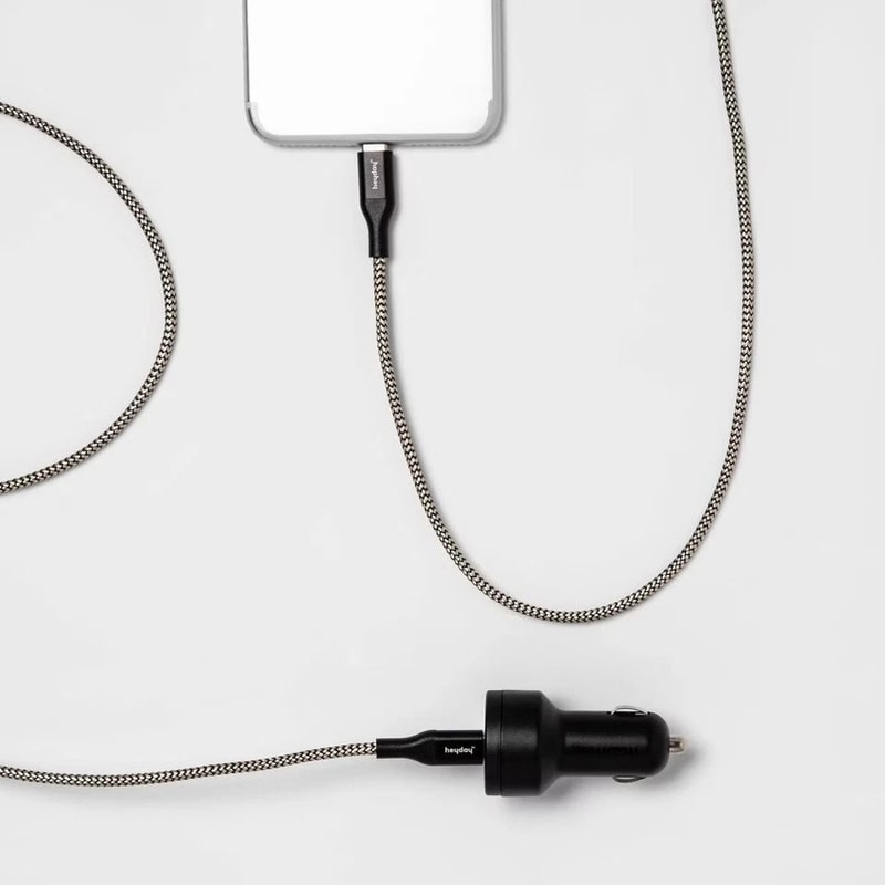 USBC Car Charger With USBC To USBC Cable DualPort Fast Charging Adapter For Vehicles 2