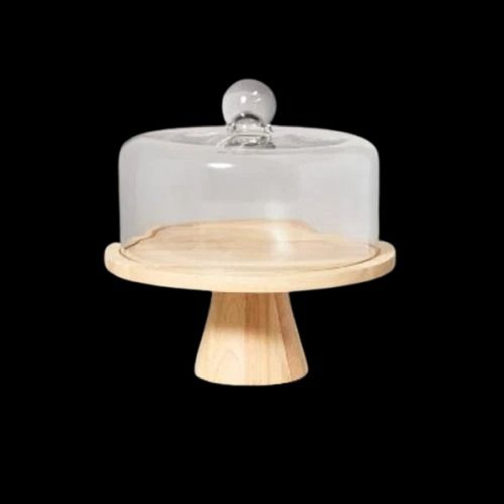 Hearth Hand With Magnolia Wooden Cake Stand Glass Cloche Elegant Round Dessert Stand 1