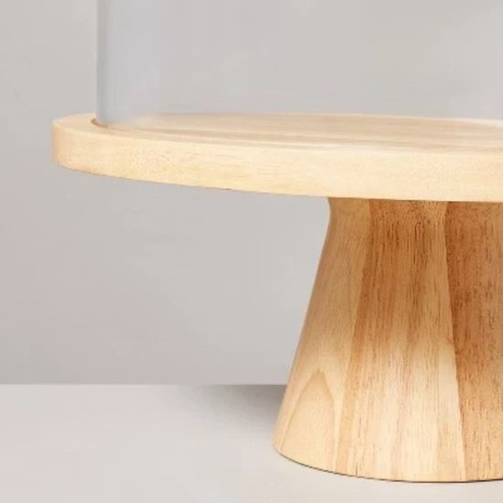 Hearth Hand With Magnolia Wooden Cake Stand Glass Cloche Elegant Round Dessert Stand 2