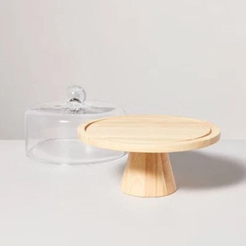 Hearth Hand With Magnolia Wooden Cake Stand Glass Cloche Elegant Round Dessert Stand 3