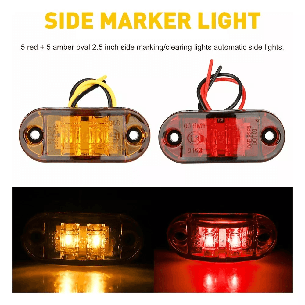 LED Bullet Pickup Side Marker Lights Round Truck Trailer Amber Red E 1
