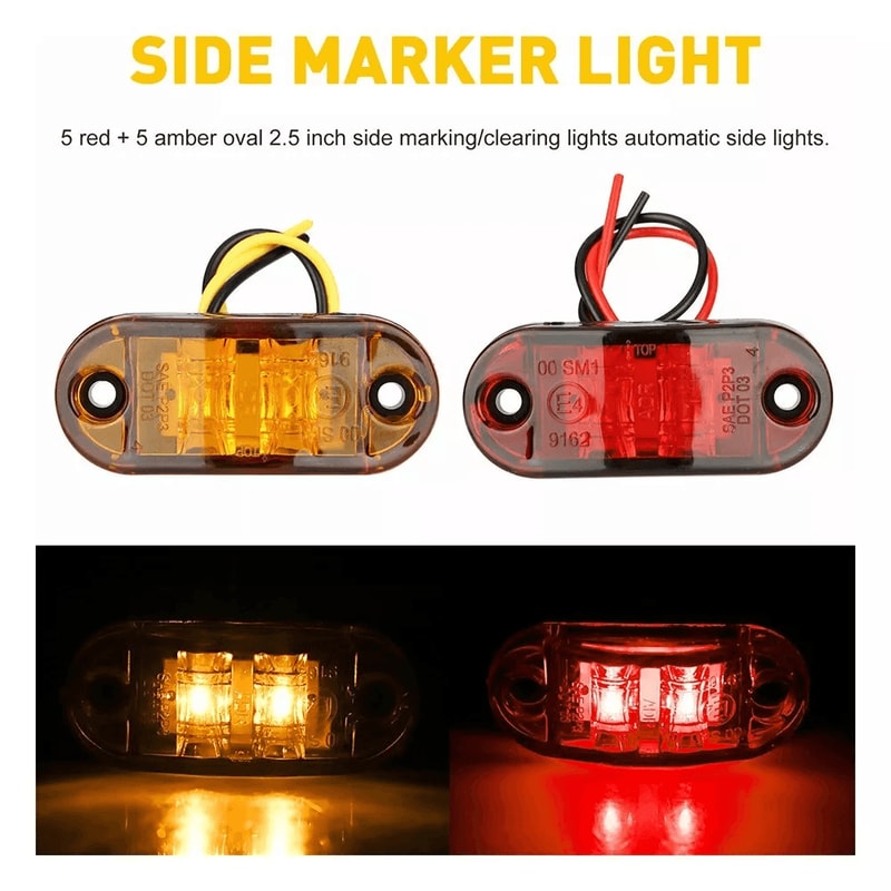 LED Bullet Pickup Side Marker Lights Round Truck Trailer Amber Red E 1