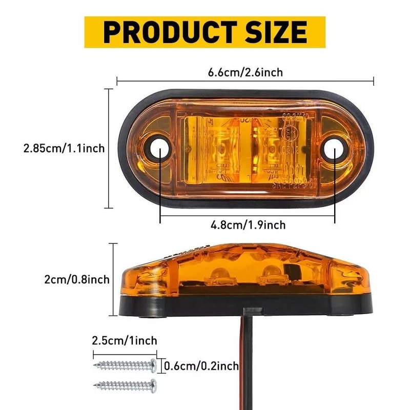 LED Bullet Pickup Side Marker Lights Round Truck Trailer Amber Red E 2