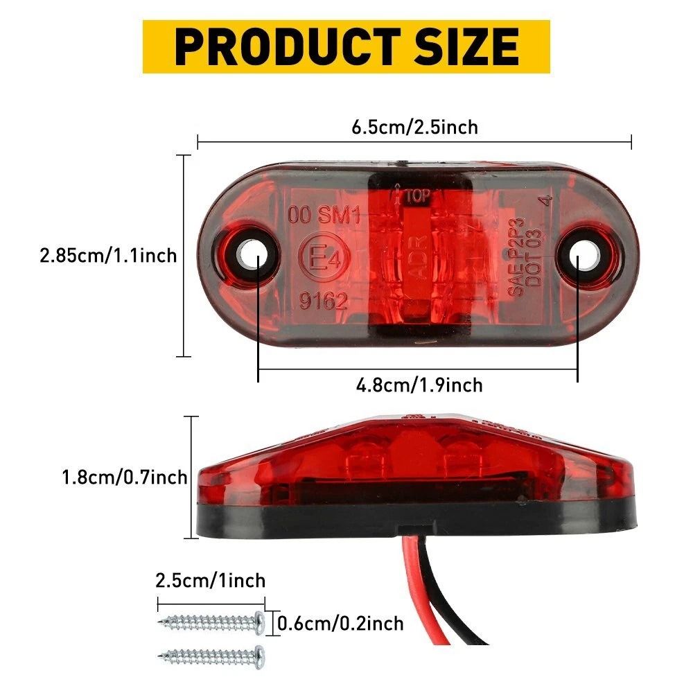 LED Bullet Pickup Side Marker Lights Round Truck Trailer Amber Red E 3