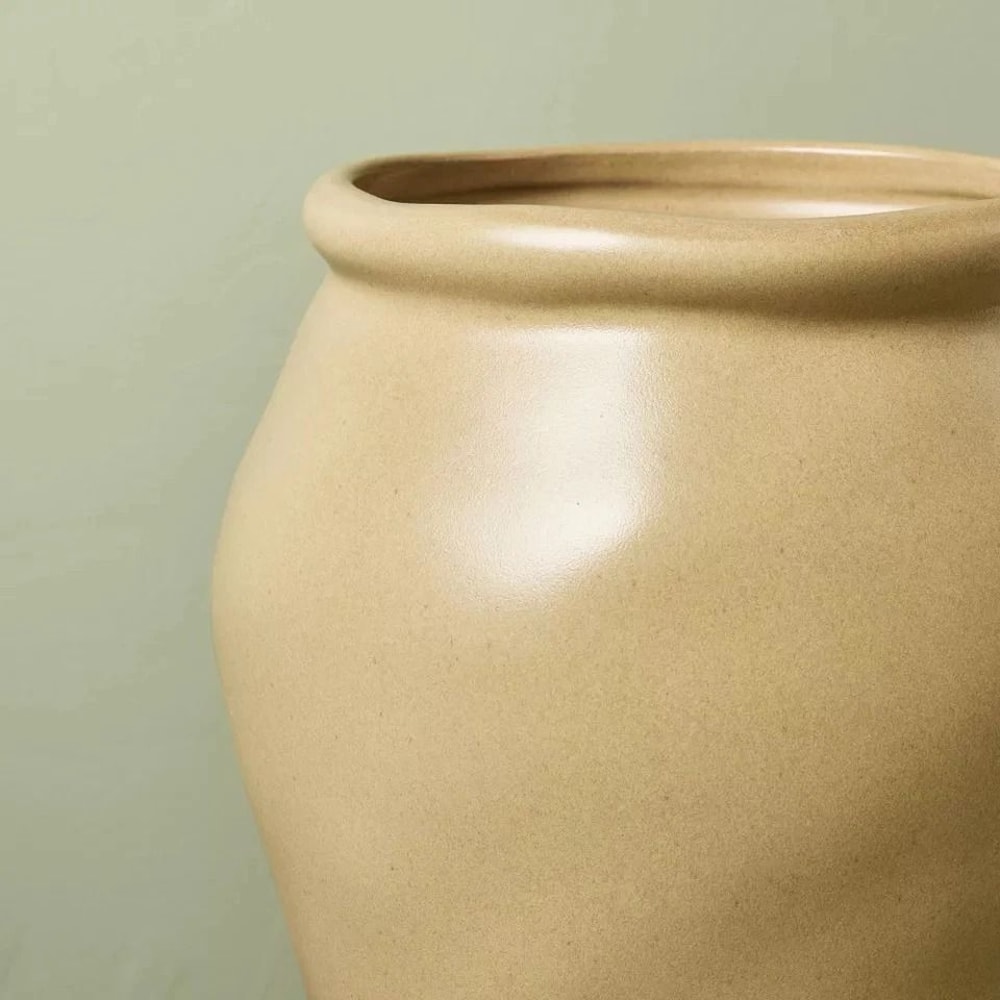 Hearth Hand With Magnolia Smooth Ceramic Urn Vase Tan Decorative Tabletop Accent 1