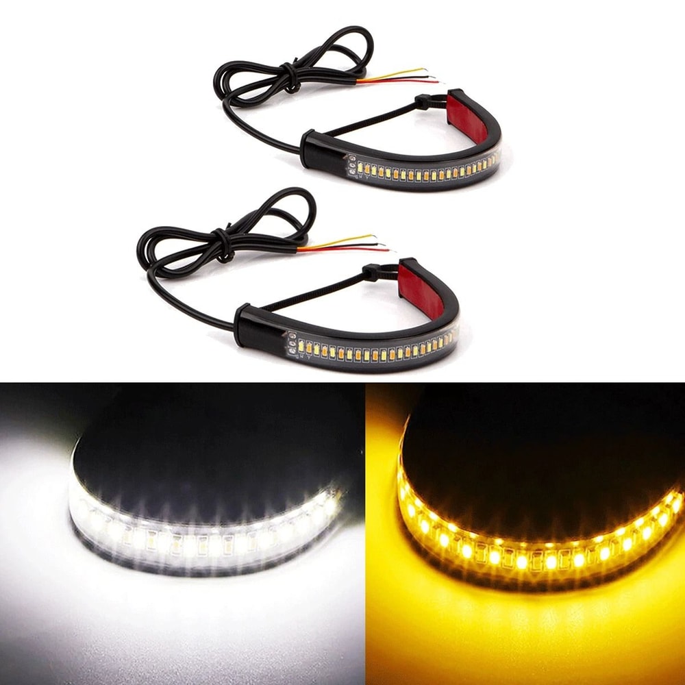 Amber White LED Turn Signal Indicators Fork Blinkers Light Strips For Motor Bikes 0