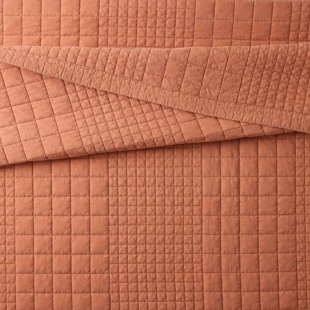 King Grid Stitch Quilt Rust Cozy Cotton Voile Hearth Hand With Magnolia Recycled Polyester Filling 1