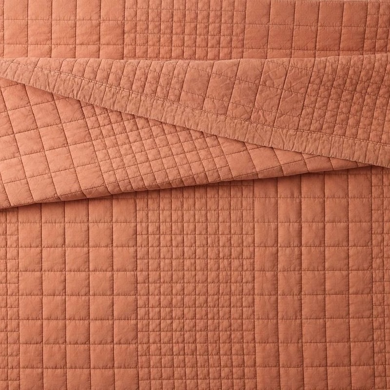 King Grid Stitch Quilt Rust Cozy Cotton Voile Hearth Hand With Magnolia Recycled Polyester Filling 1