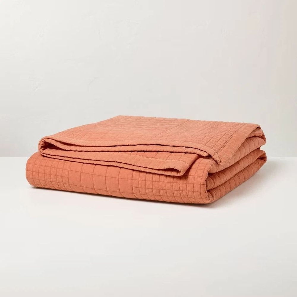 King Grid Stitch Quilt Rust Cozy Cotton Voile Hearth Hand With Magnolia Recycled Polyester Filling 2