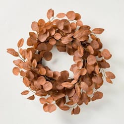 rusted eucalyptus wreath, hearth & hand magnolia, indoor faux floral decoration, unlit circular wreath for wall or door