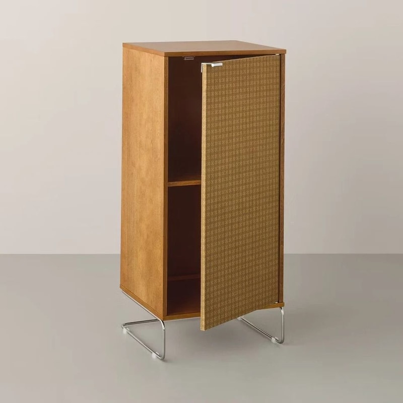 Hearth Hand With Magnolia Wood And Fabric Vinyl Storage Cabinet 2 Shelves 1 Door Wooden Frame 4