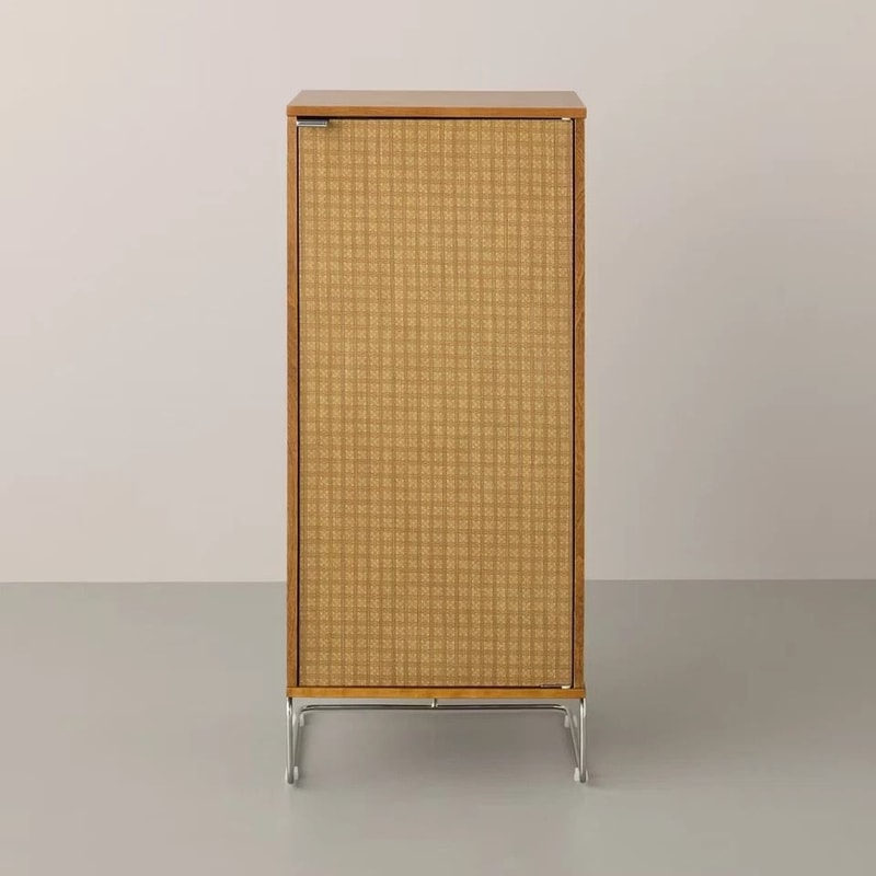 Hearth Hand With Magnolia Wood And Fabric Vinyl Storage Cabinet 2 Shelves 1 Door Wooden Frame 5